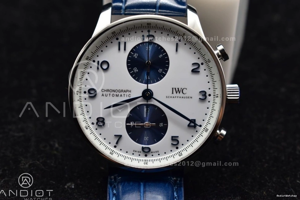A Dial Chrono Blue Strap ZF Blue on Best 1:1 Portuguese Edition 1019 White SmartChoice Leather IW371620 0406